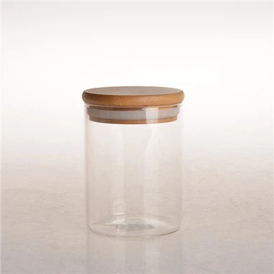 Stapelbares Glasglas mit Bambusdeckel