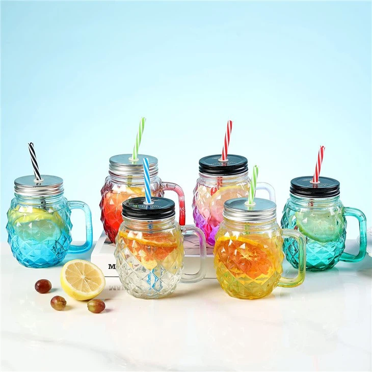 Mason Jar Mug Glasses With Straws & Lids