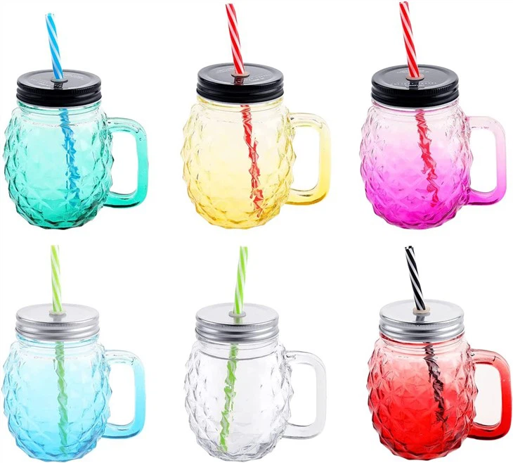 Mason Jar Mug Glasses With Straws & Lids